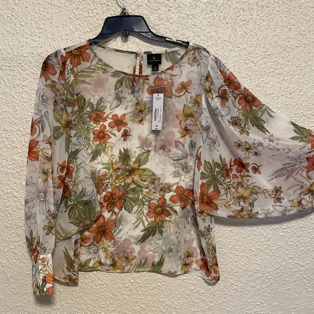 Floral balloon sleeve blouse by Worthington.